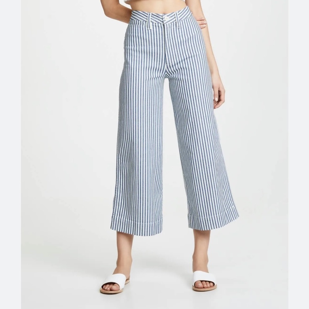 Madewell herringbone railroad stripe Emmett Wide Leg Crop size 28